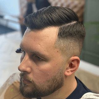 Person from the side with a hair cut